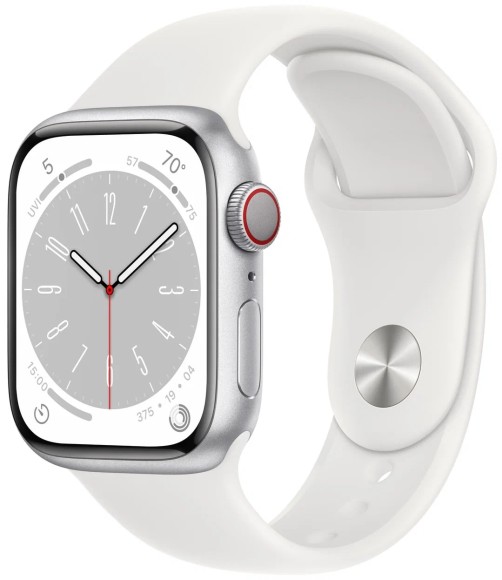 Apple Watch Series 8 45 мм Aluminium Case Silver/white Sport Band серебристый/белый M/L 
