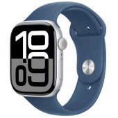 Часы Apple Watch Series 10, 42 мм, алюминий серебристого цвета, спортивный ремешок, синий деним, S/M Часы Apple Watch Series 10, 42 мм, алюминий серебристого цвета, спортивный ремешок, синий деним, S/M