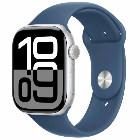 Часы Apple Watch Series 10, 42 мм, алюминий серебристого цвета, спортивный ремешок, синий деним, S/M