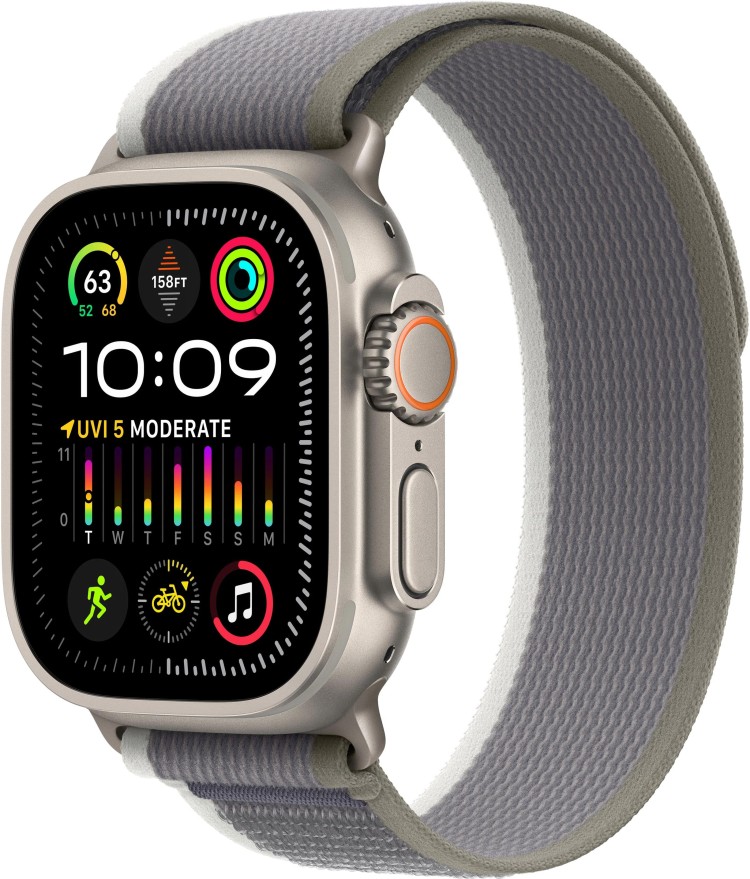 Apple Watch Ultra 2 49 M L Titanium Case with Green Gray Trail Loop