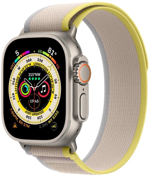  Apple Watch Ultra 49 мм Titanium Case, титановый/желто-бежевый Trail Loop, S/M