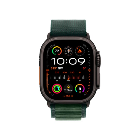 Apple Watch Ultra 2 49 мм Black Titanium Case, Dark Green Alpine Loop, S