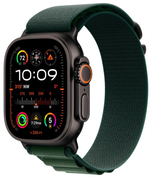 Apple Watch Ultra 2 49 мм Black Titanium Case, Dark Green Alpine Loop, M