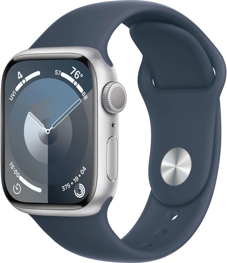 Apple Watch S9 41 Aluminium Case Silver Storm Blue Sport Band S M