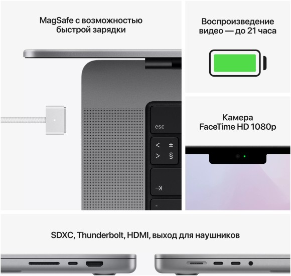 Apple Macbook Pro 14 Late 2021 (3024×1964, Apple M1 Pro, RAM 16 ГБ, SSD 512 ГБ, Apple graphics 14-core), RU, MKGR3RU/A, серебристый
