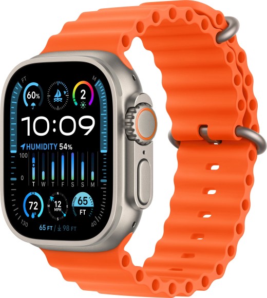 Apple Watch Ultra 2 49 мм Titanium Case, Orange Ocean Band, One Size 