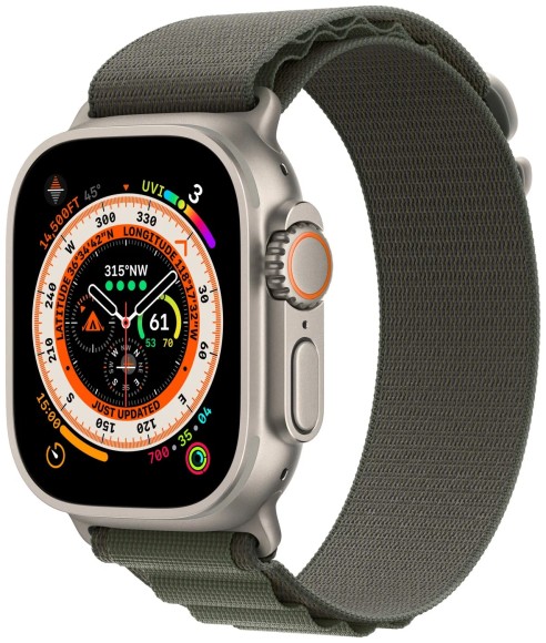Apple Watch Ultra 49 мм Titanium Case, титановый/зеленый Alpine Loop, L
